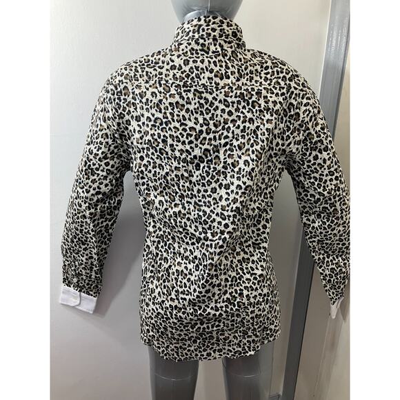 Lars Amadeus Button Up Shirt Women's Small Vintage Leopard Print Long Sleeve - Picture 2 of 8